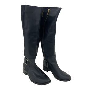 Steve Madden Black Leather Tall Side Zip Buckle Riding Boots Women's Size 7 Good